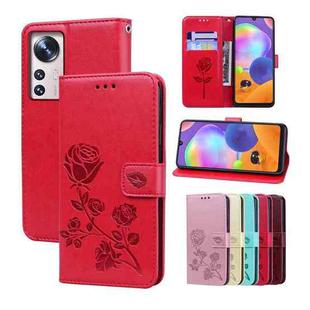 For Xiaomi 12 Pro Rose Embossed Flip PU Leather Phone Case(Red)