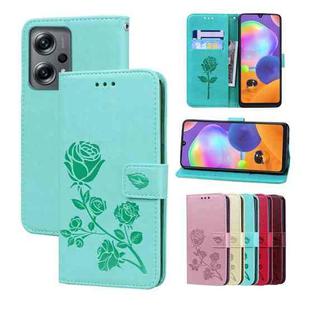 For Xiaomi Redmi Note 11T Pro 5G Rose Embossed Flip PU Leather Phone Case(Green)