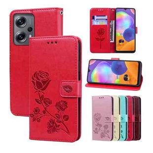For Xiaomi Redmi Note 11T Pro 5G Rose Embossed Flip PU Leather Phone Case(Red)