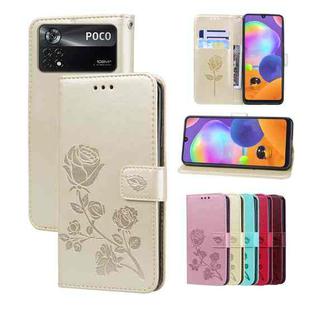 For Xiaomi Poco M4 Pro 4G Rose Embossed Flip PU Leather Phone Case(Gold)