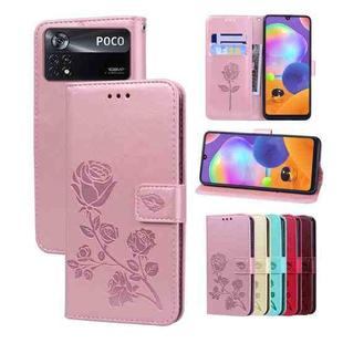 For Xiaomi Poco M4 Pro 4G Rose Embossed Flip PU Leather Phone Case(Rose Gold)