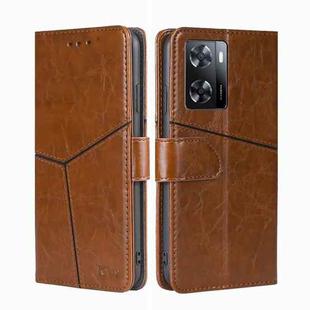 For OPPO A57s 4G / A57e 4G Geometric Stitching Leather Phone Case(Light Brown)