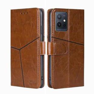 For vivo Y52t Geometric Stitching Leather Phone Case(Light Brown)