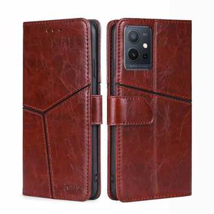 For vivo Y52t Geometric Stitching Leather Phone Case(Dark Brown)