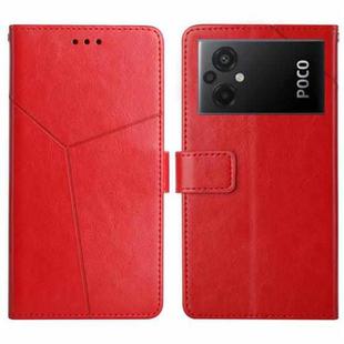 For Xiaomi Poco M5 4G/5G/M4 5G HT01 Y-shaped Pattern Flip Leather Phone Case(Red)