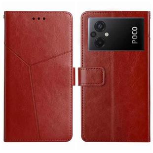 For Xiaomi Poco M5 4G/5G/M4 5G HT01 Y-shaped Pattern Flip Leather Phone Case(Brown)