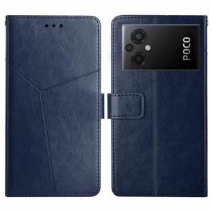 For Xiaomi Poco M5 4G/5G/M4 5G HT01 Y-shaped Pattern Flip Leather Phone Case(Blue)