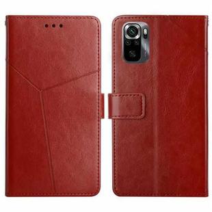 For Xiaomi Poco M5s HT01 Y-shaped Pattern Flip Leather Phone Case(Brown)