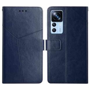 For Xiaomi Redmi K50 Ultra/12T/12T Pro HT01 Y-shaped Pattern Flip Leather Phone Case(Blue)