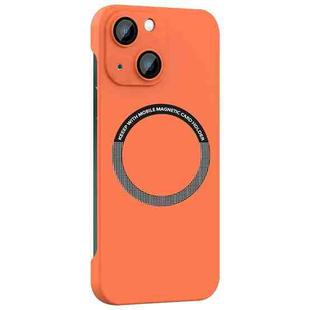 For iPhone 14 Plus Magsafe Rimless PC Phone Case with Lens Film(Orange)