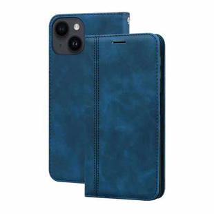 For iPhone 14 Plus Frosted Business Magnetic Horizontal Flip PU Phone Case(Blue)