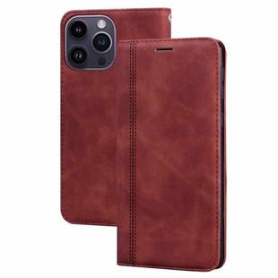 For iPhone 14 Pro Max Frosted Business Magnetic Horizontal Flip PU Phone Case(Brown)