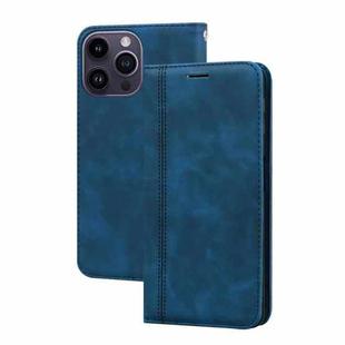 For iPhone 14 Pro Max Frosted Business Magnetic Horizontal Flip PU Phone Case(Blue)