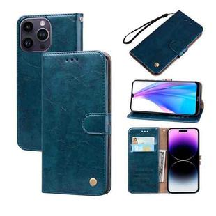 For iPhone 14 Pro Max Oil Wax Texture Leather Phone Case(Blue)