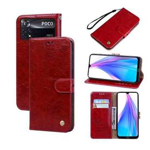 For Xiaomi Poco M4 Pro 4G Oil Wax Texture Leather Phone Case(Red)