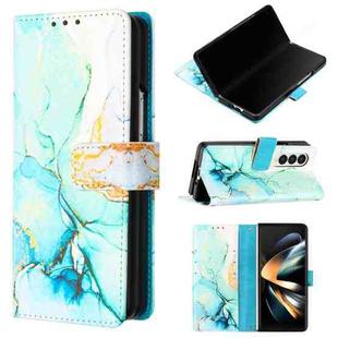 For Samsung Galaxy Z Fold3 5G PT003 Marble Pattern Flip Leather Phone Case(Green LS003)