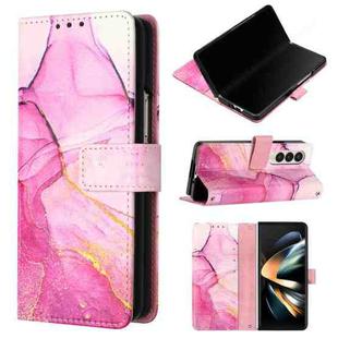 For Samsung Galaxy Z Fold4 PT003 Marble Pattern Flip Leather Phone Case(Pink Purple Gold LS001)