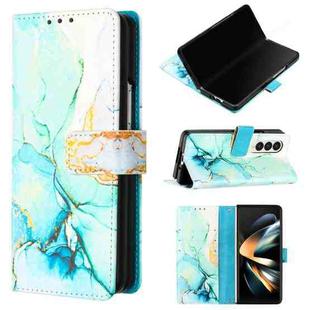 For Samsung Galaxy Z Fold4 PT003 Marble Pattern Flip Leather Phone Case(Green LS003)