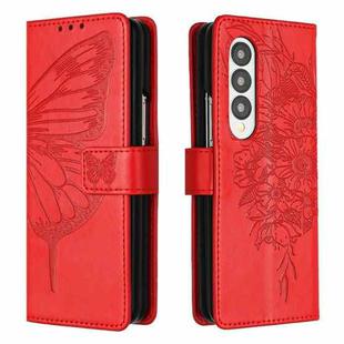 For Samsung Galaxy Z Fold3 5G Embossed Butterfly Leather Phone Case(Red)