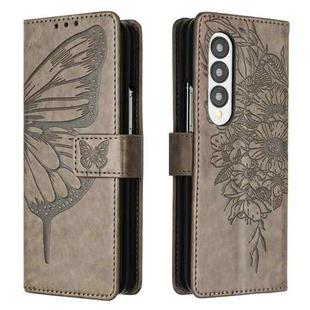 For Samsung Galaxy Z Fold3 5G Embossed Butterfly Leather Phone Case(Grey)