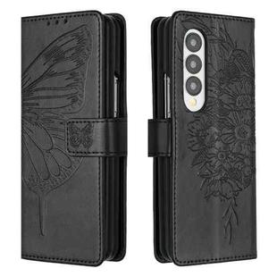 For Samsung Galaxy Z Fold4 Embossed Butterfly Leather Phone Case(Black)