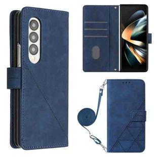 For Samsung Galaxy Z Fold3 5G Crossbody 3D Embossed Flip Leather Phone Case(Blue)