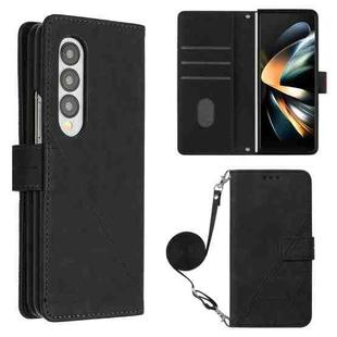 For Samsung Galaxy Z Fold4 Crossbody 3D Embossed Flip Leather Phone Case(Black)