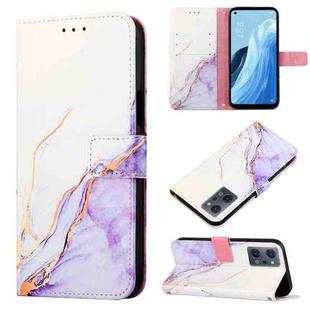For OPPO Reno7 A Japan PT003 Marble Pattern Flip Leather Phone Case(White Purple LS006)