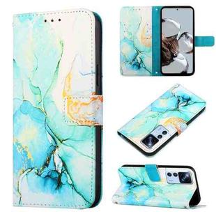 For Xiaomi 12T/12T Pro/Redmi K50 Ultra PT003 Marble Pattern Flip Leather Phone Case(Green LS003)