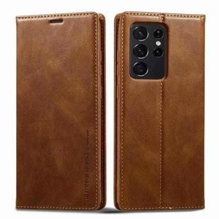 For Samsung Galaxy S21 Ultra 5G LC.IMEEKE RFID Anti-theft Leather Phone Case(Brown)
