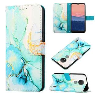 For Nokia C21 PT003 Marble Pattern Flip Leather Phone Case(Green LS003)