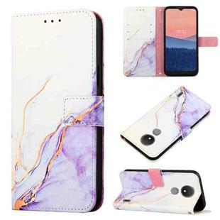 For Nokia C21 PT003 Marble Pattern Flip Leather Phone Case(White Purple LS006)