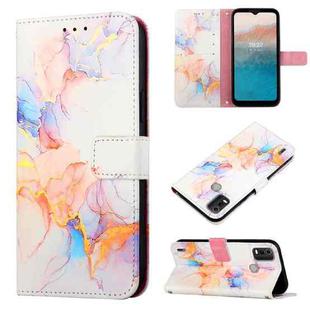 For Nokia C21 Plus PT003 Marble Pattern Flip Leather Phone Case(Galaxy Marble White LS004)