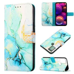 For TCL 305i With Fingerprint PT003 Marble Pattern Flip Leather Phone Case(Green LS003)