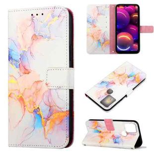 For TCL 305i With Fingerprint PT003 Marble Pattern Flip Leather Phone Case(Galaxy Marble White LS004)