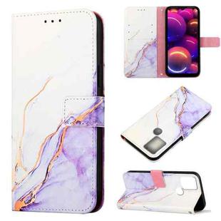 For TCL 305i With Fingerprint PT003 Marble Pattern Flip Leather Phone Case(White Purple LS006)