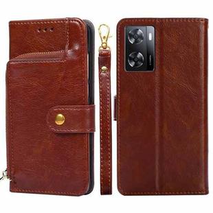 For OPPO A57s 4G / A57e 4G Zipper Bag Flip Leather Phone Case(Brown)