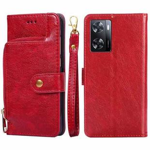 For OPPO A57s 4G / A57e 4G Zipper Bag Flip Leather Phone Case(Red)