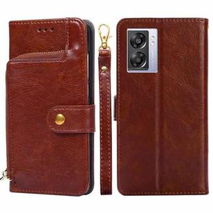 For OPPO K10 5G Global Zipper Bag Flip Leather Phone Case(Brown)