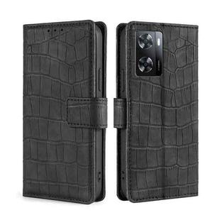 For OPPO A57s 4G / A57e 4G Skin Feel Crocodile Magnetic Clasp Leather Phone Case(Black)