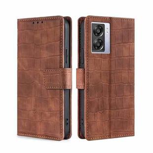 For OPPO K10 5G Global Skin Feel Crocodile Magnetic Clasp Leather Phone Case(Brown)