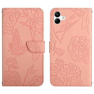 For Samsung Galaxy A04 4G HT03 Skin Feel Butterfly Embossed Flip Leather Phone Case(Pink)