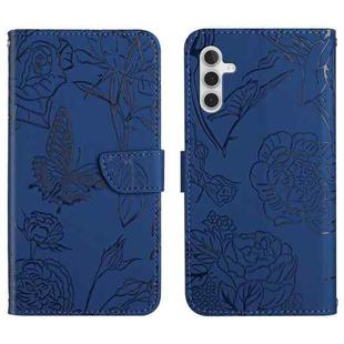 For Samsung Galaxy A04s HT03 Skin Feel Butterfly Embossed Flip Leather Phone Case(Blue)