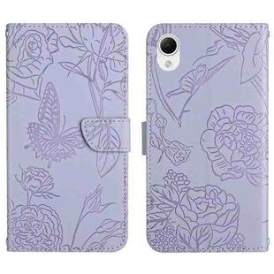 For Samsung Galaxy A23 5G JP Version HT03 Skin Feel Butterfly Embossed Flip Leather Phone Case(Purple)