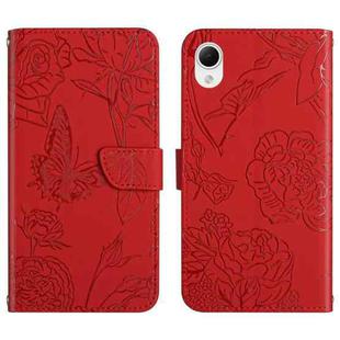 For Samsung Galaxy A23e/A23s HT03 Skin Feel Butterfly Embossed Flip Leather Phone Case(Red)