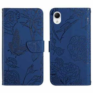 For Samsung Galaxy A23e/A23s HT03 Skin Feel Butterfly Embossed Flip Leather Phone Case(Blue)