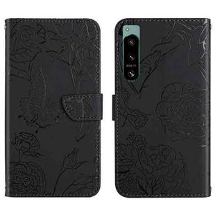 For Sony Xperia 5 IV HT03 Skin Feel Butterfly Embossed Flip Leather Phone Case(Black)