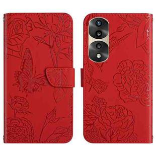 For Honor 70 Pro/70 Pro+ HT03 Skin Feel Butterfly Embossed Flip Leather Phone Case(Red)