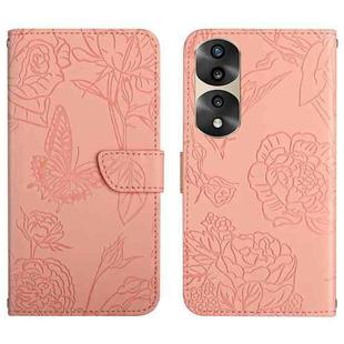 For Honor 70 Pro/70 Pro+ HT03 Skin Feel Butterfly Embossed Flip Leather Phone Case(Pink)