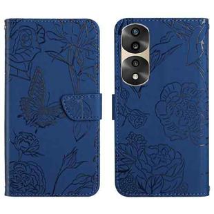 For Honor 70 Pro/70 Pro+ HT03 Skin Feel Butterfly Embossed Flip Leather Phone Case(Blue)